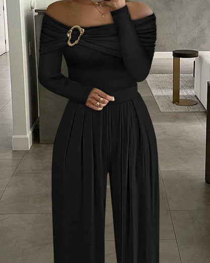 Elegant Off-Shoulder Dressy Jumpsuit for Women with Pockets & Belt