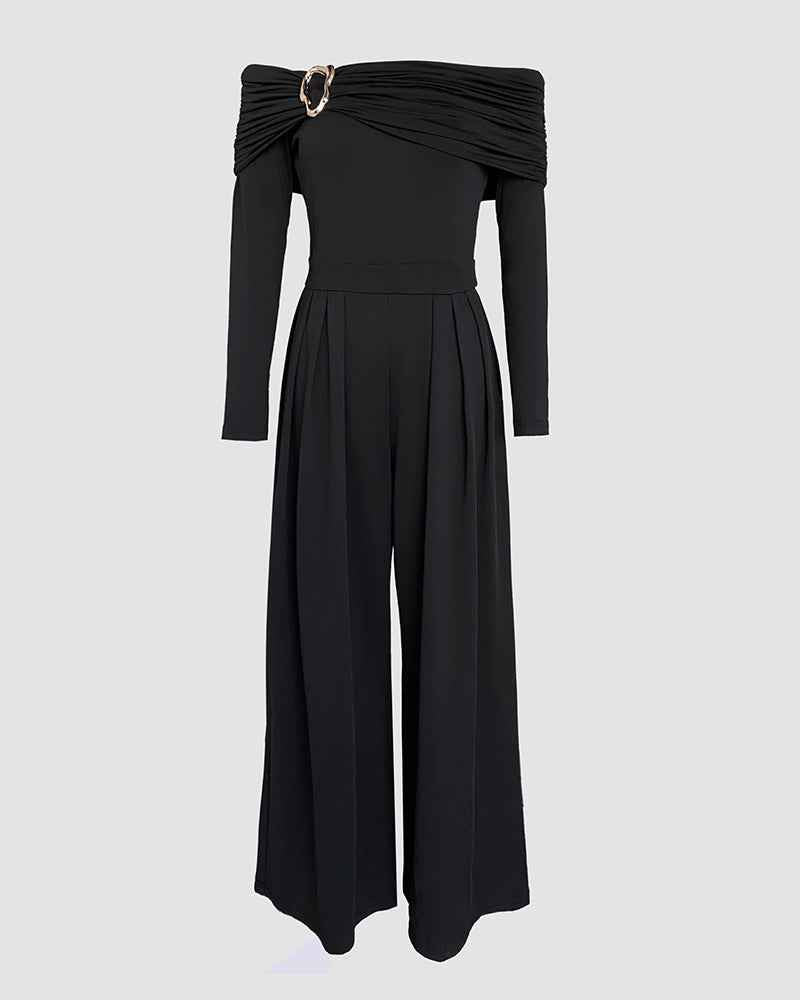 Elegant Off-Shoulder Dressy Jumpsuit for Women with Pockets & Belt