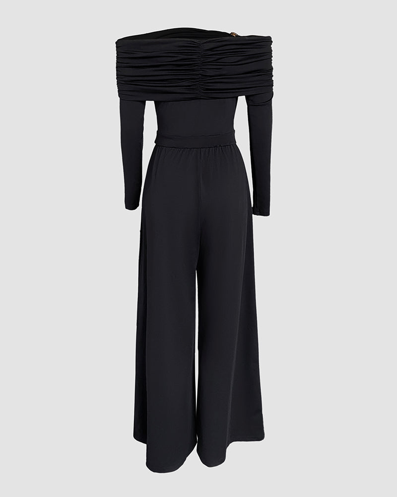 Elegant Off-Shoulder Dressy Jumpsuit for Women with Pockets & Belt