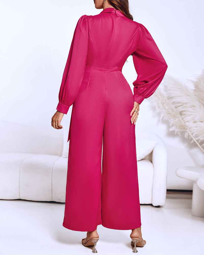 Elegant Black Wide-Leg Jumpsuit for Women with Pockets & Belted Waist - Jamota