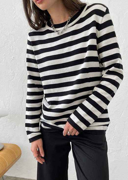 Stylish Black and White Striped Women's Top with Comfortable Fit - Jamota