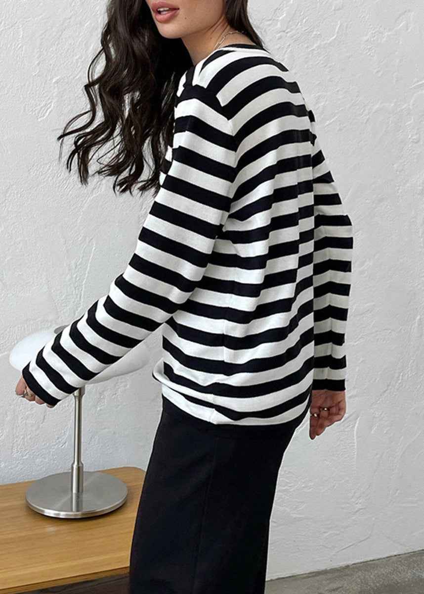 Stylish Black and White Striped Women's Top with Comfortable Fit - Jamota