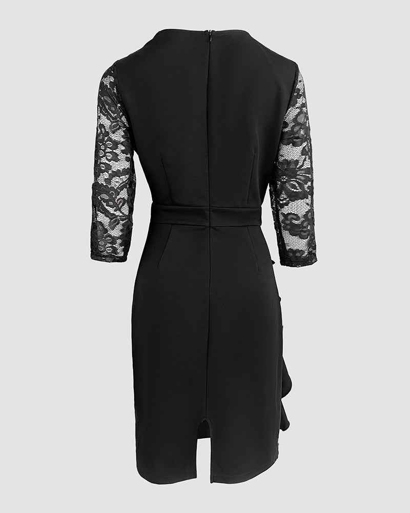 Elegant Lace Spliced Evening Gown with Sleeveless Design & Floor-Lengt - Jamota