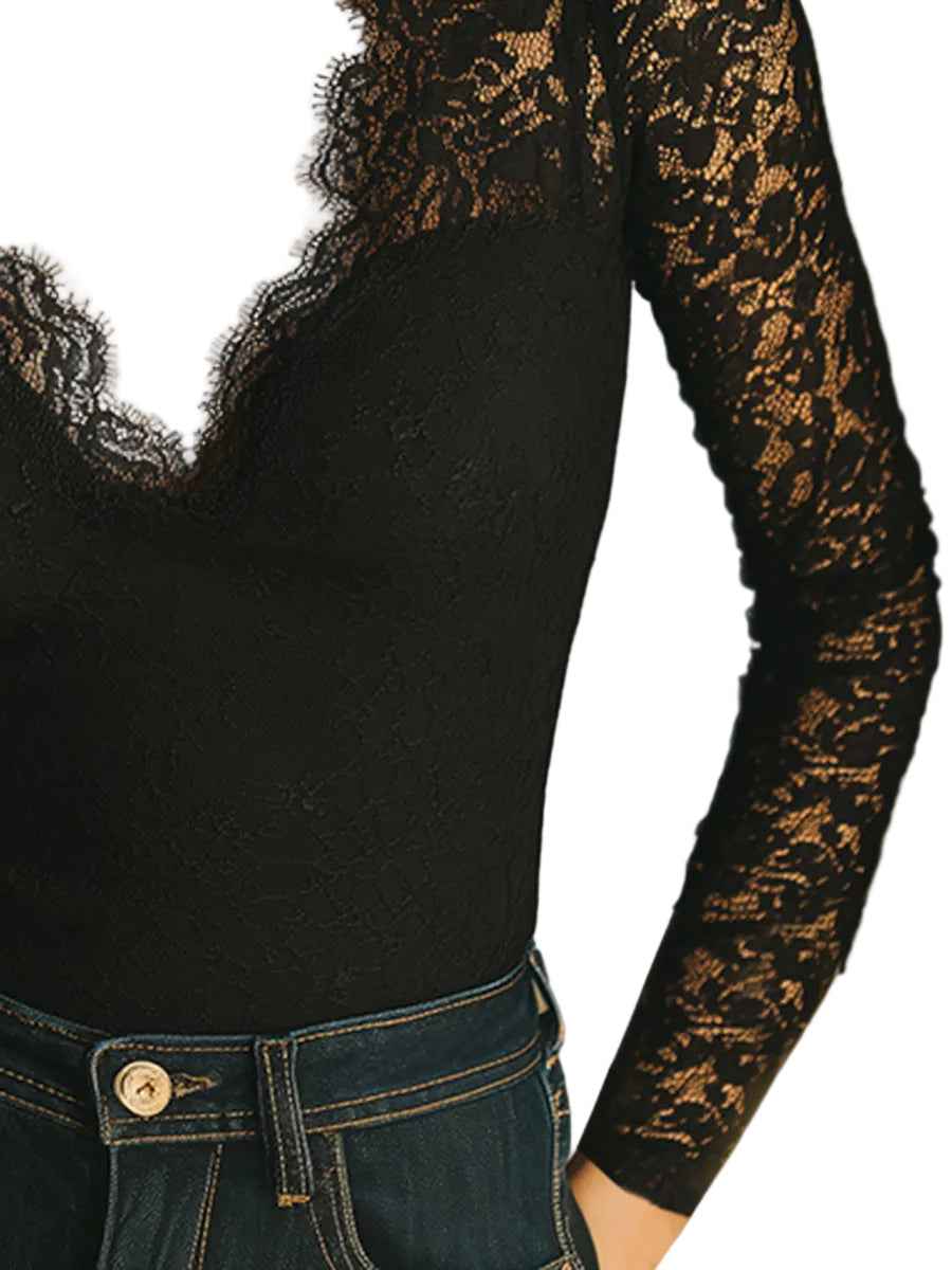 Elegant Sheer Long Sleeve Blouse with Button Details & Relaxed Fit - Jamota
