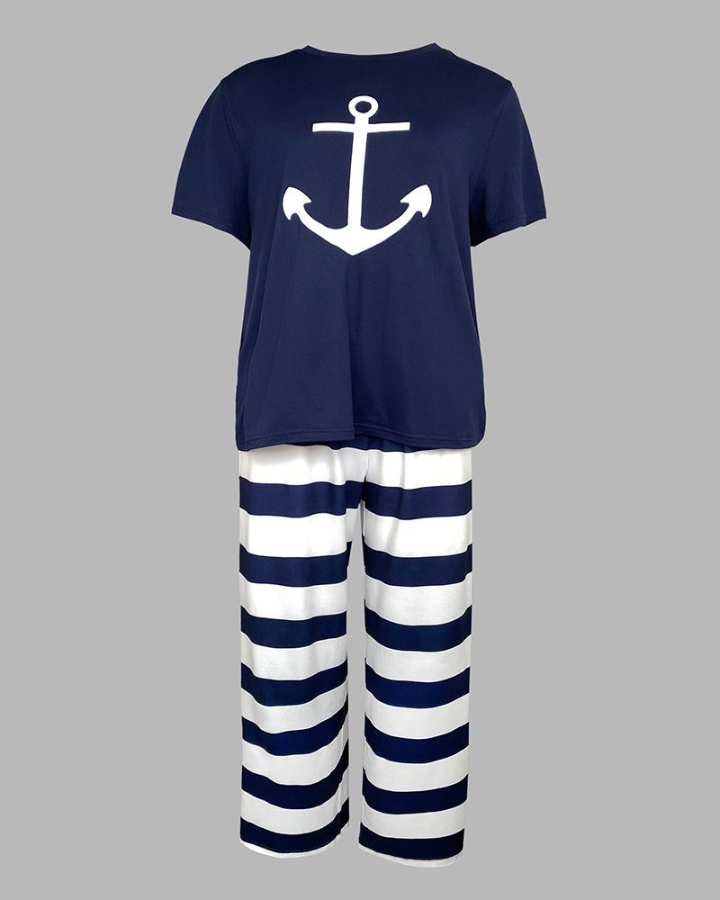 Nautical Dreams Women's Pajama Set | Soft Fabric & Anchor Design - Jamota