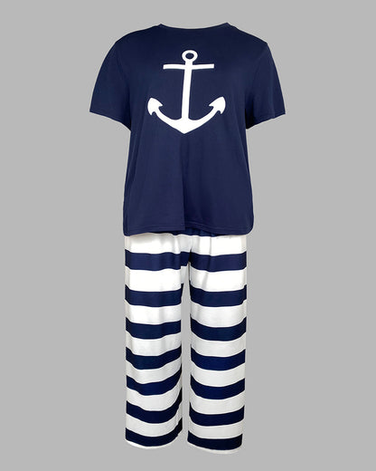 Nautical Dreams Women's Pajama Set | Soft Fabric & Anchor Design - Jamota