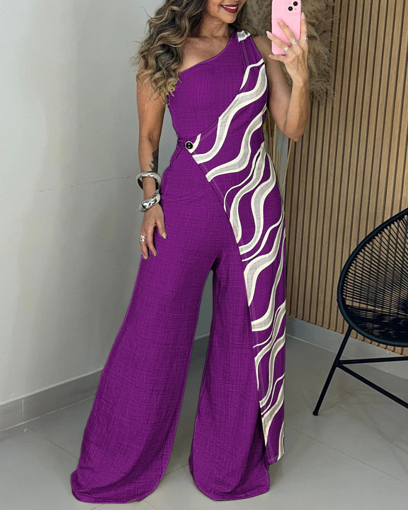 Chic Colorblock Wide-Leg Jumpsuit for Women | Elegant Design, Comforta - Jamota