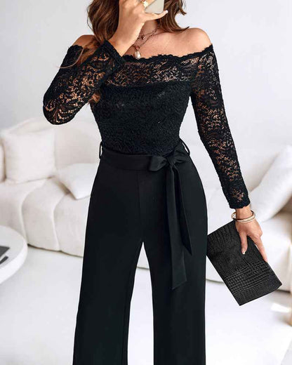 Elegant Black Slim Fit Jumpsuit with Belted Waist and Pockets