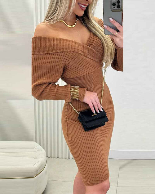 Elegant Slim Fit Bodycon Sweater Dress with Long Sleeves & Soft Knit - Jamota