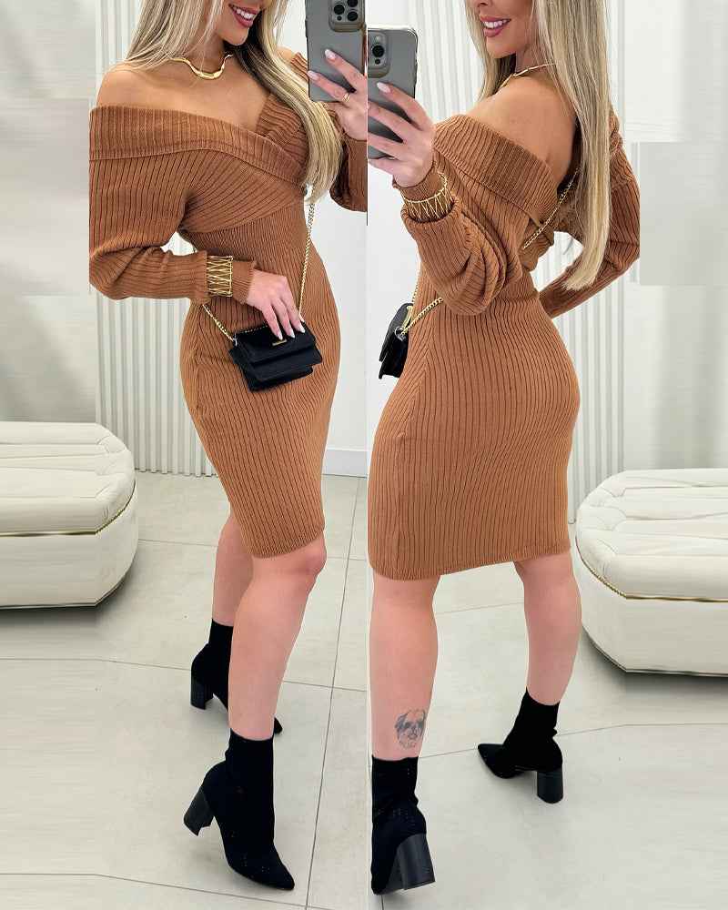 Elegant Slim Fit Bodycon Sweater Dress with Long Sleeves & Soft Knit - Jamota