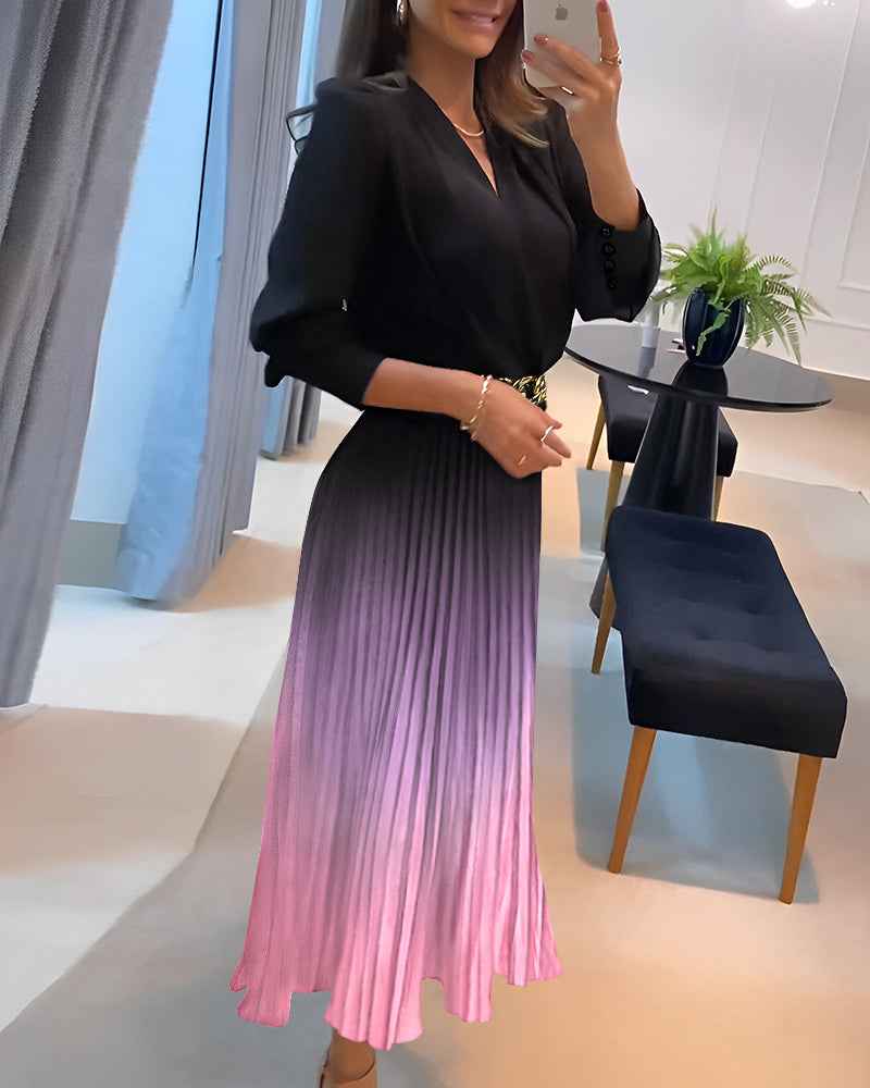 Stylish Ombre Midi Dress with Elegant Sleeves and Flattering Fit - Jamota
