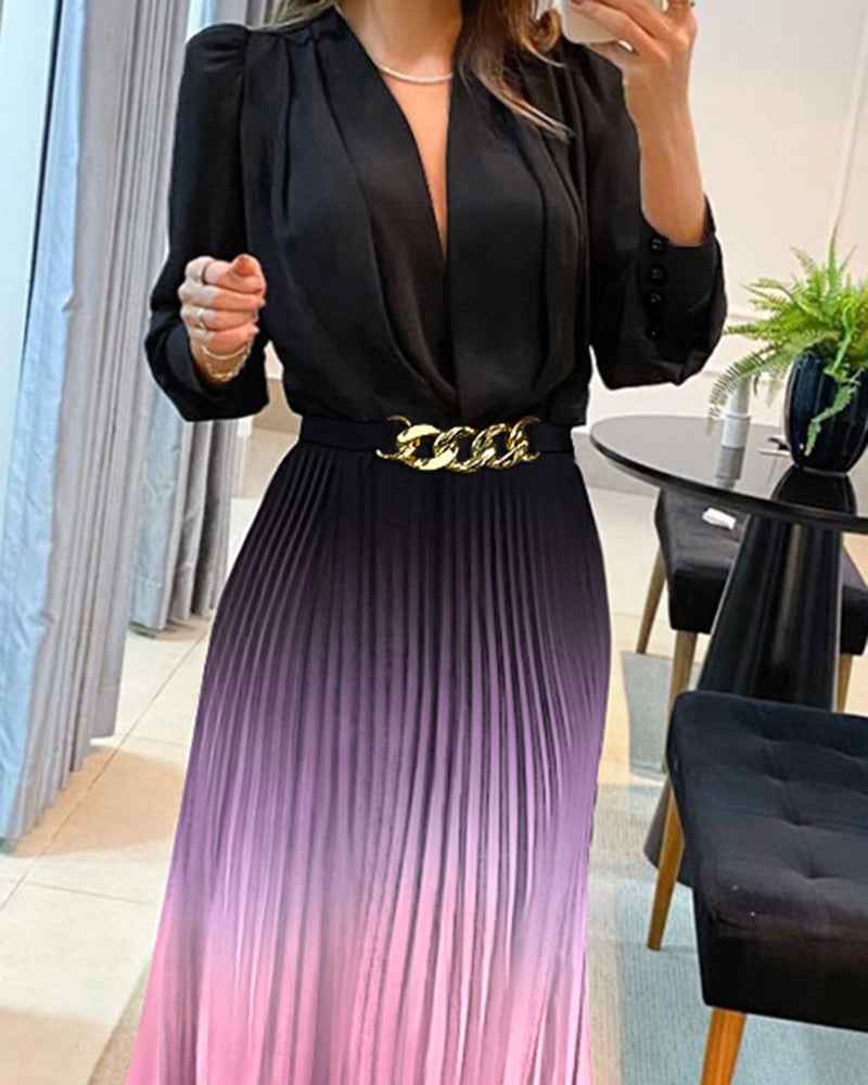 Stylish Ombre Midi Dress with Elegant Sleeves and Flattering Fit - Jamota