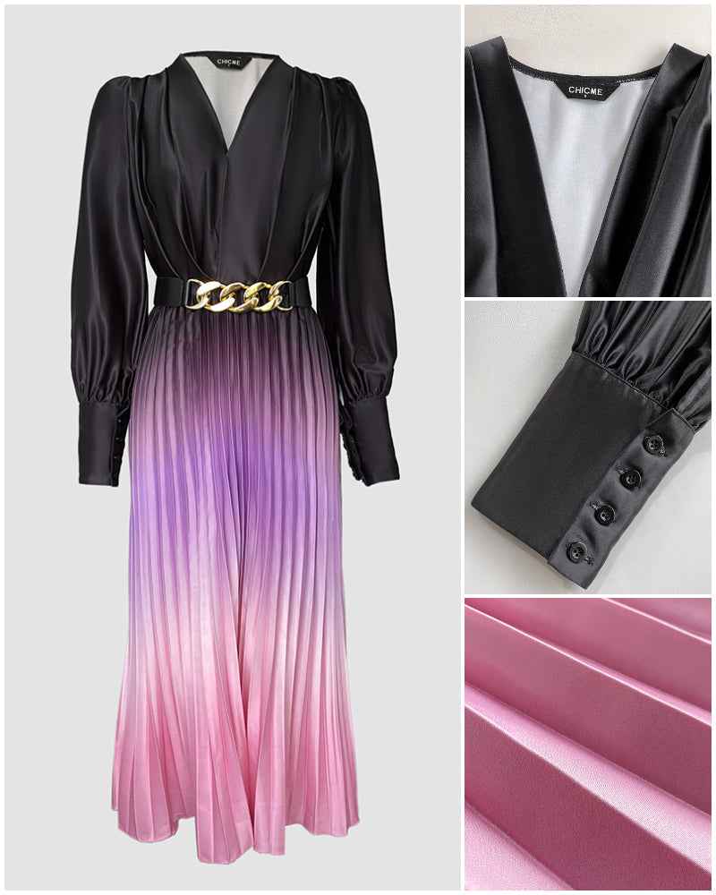 Stylish Ombre Midi Dress with Elegant Sleeves and Flattering Fit - Jamota