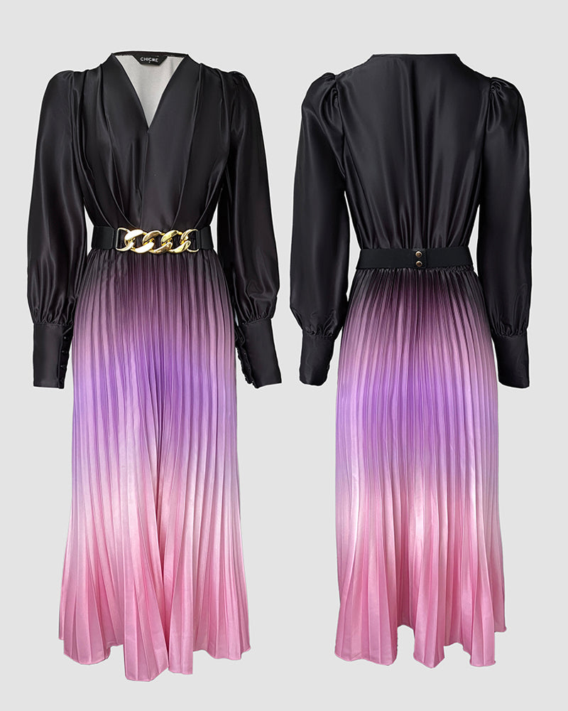 Stylish Ombre Midi Dress with Elegant Sleeves and Flattering Fit - Jamota