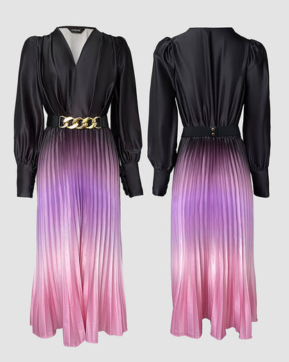 Stylish Ombre Midi Dress with Elegant Sleeves and Flattering Fit - Jamota