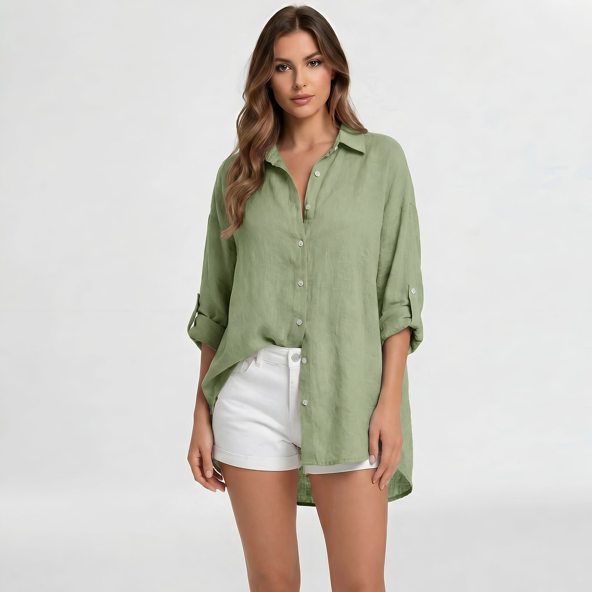 Elegant Oversized Linen Blouse with Breathable Fabric and Relaxed Fit - Jamota