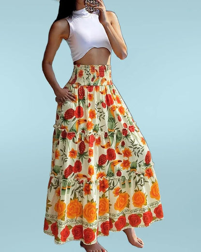 Elegant Tropical Floral Maxi Skirt | Lightweight & Breathable Fabric