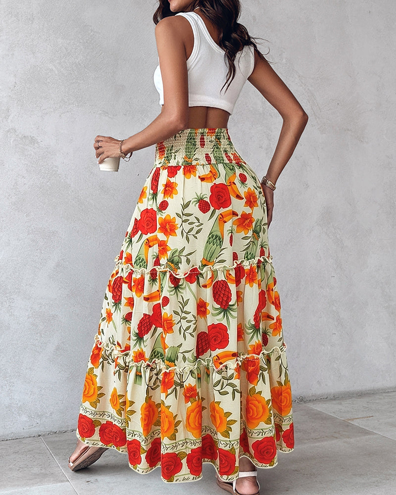 Elegant Tropical Floral Maxi Skirt | Lightweight & Breathable Fabric