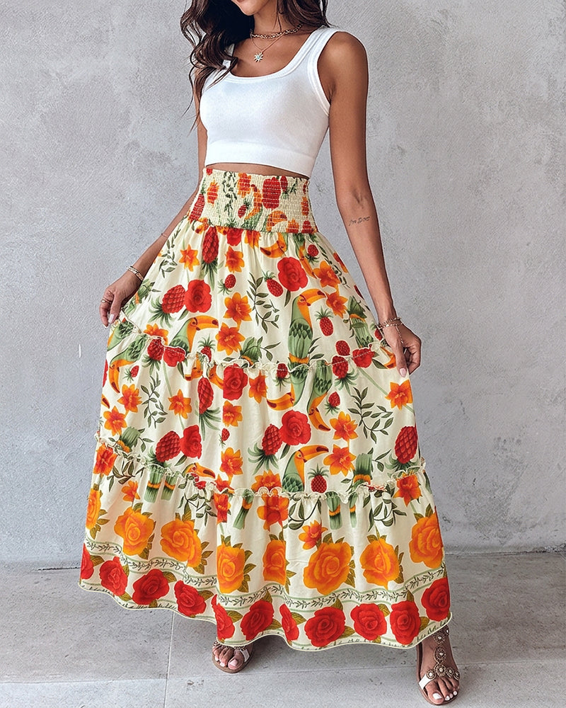 Elegant Tropical Floral Maxi Skirt | Lightweight & Breathable Fabric