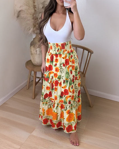 Elegant Tropical Floral Maxi Skirt | Lightweight & Breathable Fabric