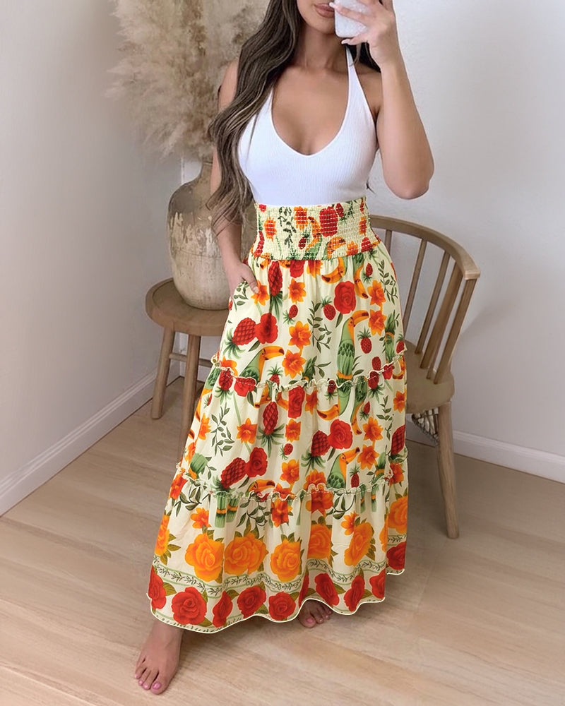 Elegant Tropical Floral Maxi Skirt | Lightweight & Breathable Fabric