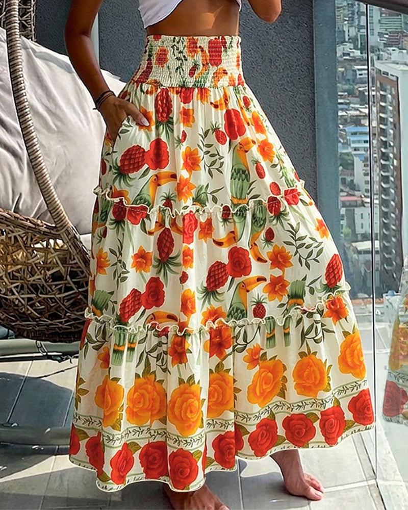 Elegant Tropical Floral Maxi Skirt | Lightweight & Breathable Fabric