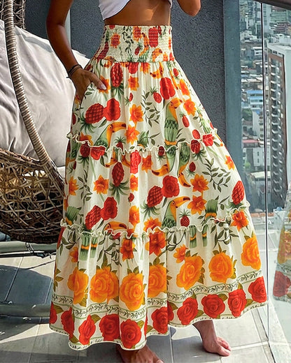 Elegant Tropical Floral Maxi Skirt | Lightweight & Breathable Fabric