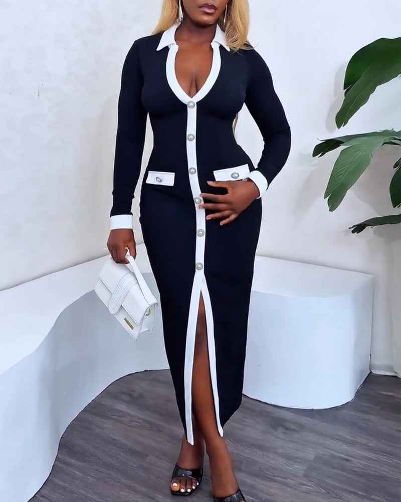 Stylish Slim-Fit Maxi Dress with Pockets & Wrinkle-Resistant Fabric - Jamota