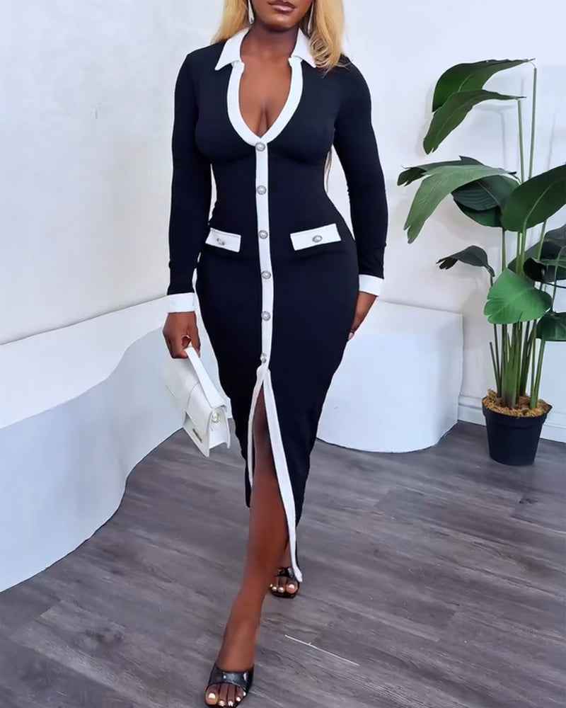 Stylish Slim-Fit Maxi Dress with Pockets & Wrinkle-Resistant Fabric - Jamota