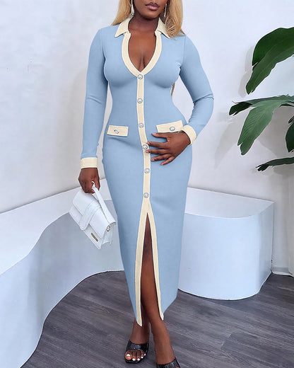 Stylish Slim-Fit Maxi Dress with Pockets & Wrinkle-Resistant Fabric - Jamota