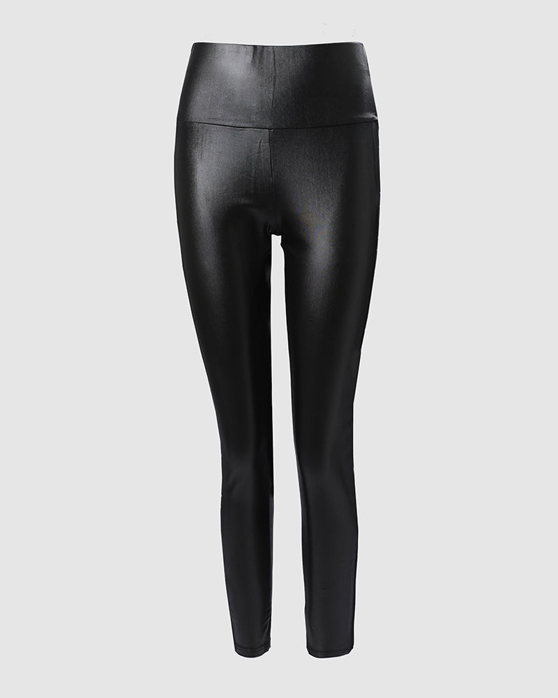 Chic High-Waisted Skinny Pants with Stretch Fabric and Pockets - Jamota
