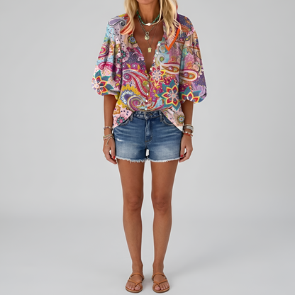 Floral Print Casual Blouse with Soft Fabric and Relaxed Fit - Jamota