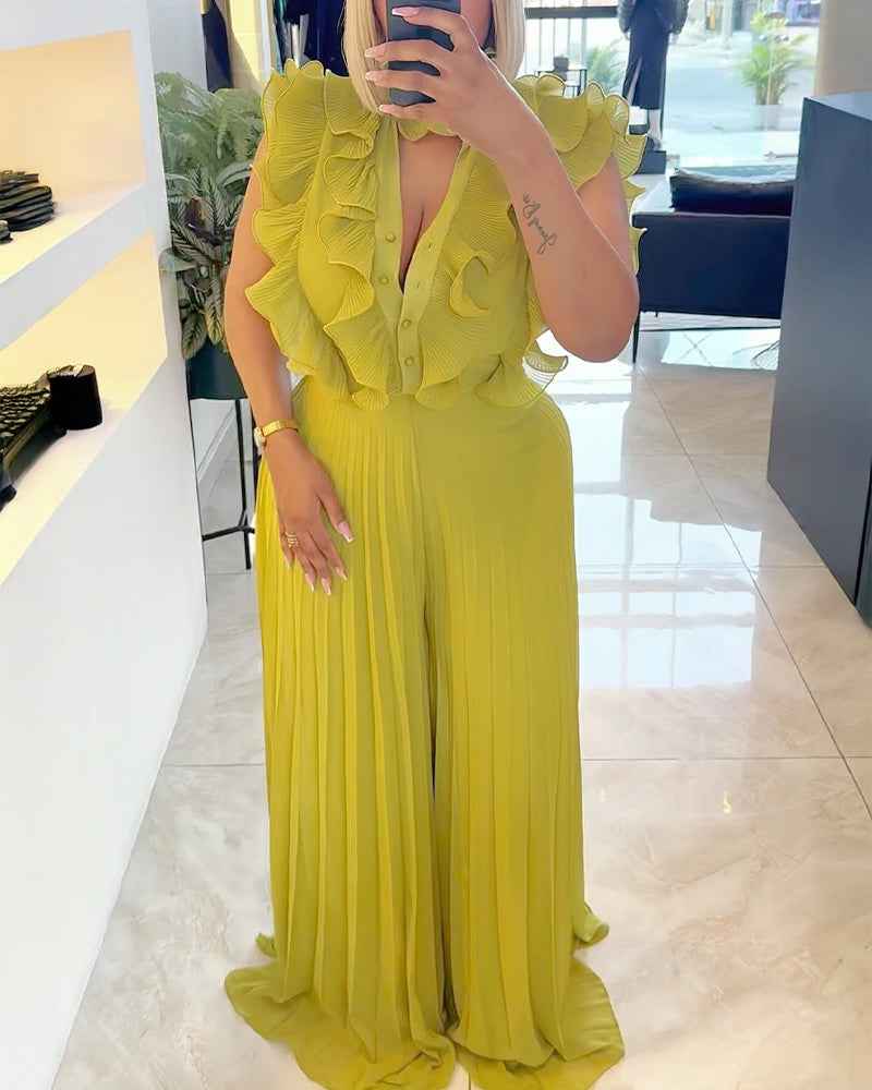 Elegant Lightweight Wide-Leg Jumpsuit with Pockets and Adjustable Stra - Jamota