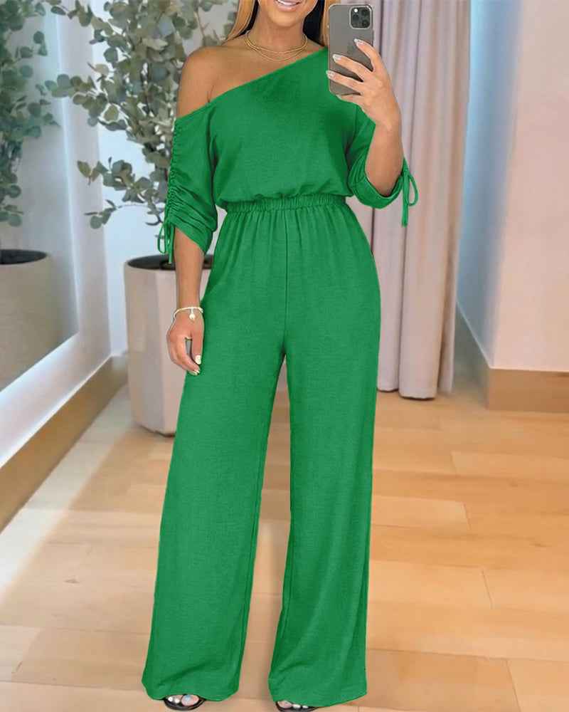Chic Comfortable Wide Leg Jumpsuit with Adjustable Straps & Pockets