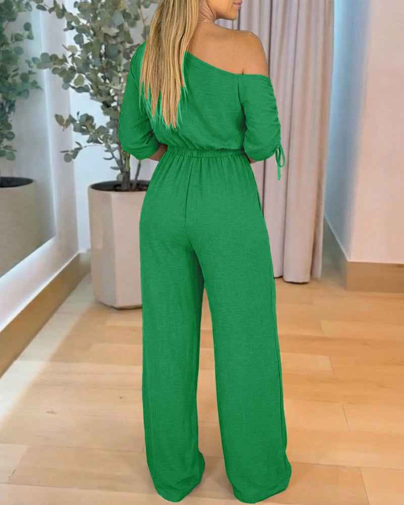 Chic Comfortable Wide Leg Jumpsuit with Adjustable Straps & Pockets
