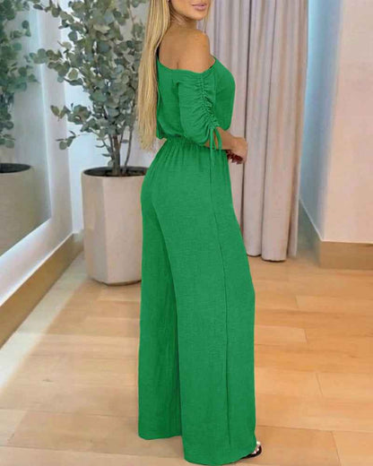 Chic Comfortable Wide Leg Jumpsuit with Adjustable Straps & Pockets