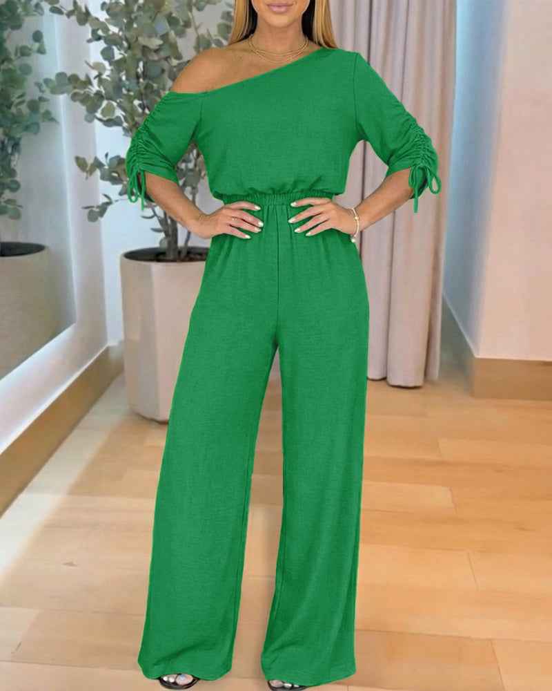 Chic Comfortable Wide Leg Jumpsuit with Adjustable Straps & Pockets