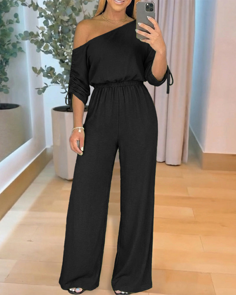 Chic Comfortable Wide Leg Jumpsuit with Adjustable Straps & Pockets