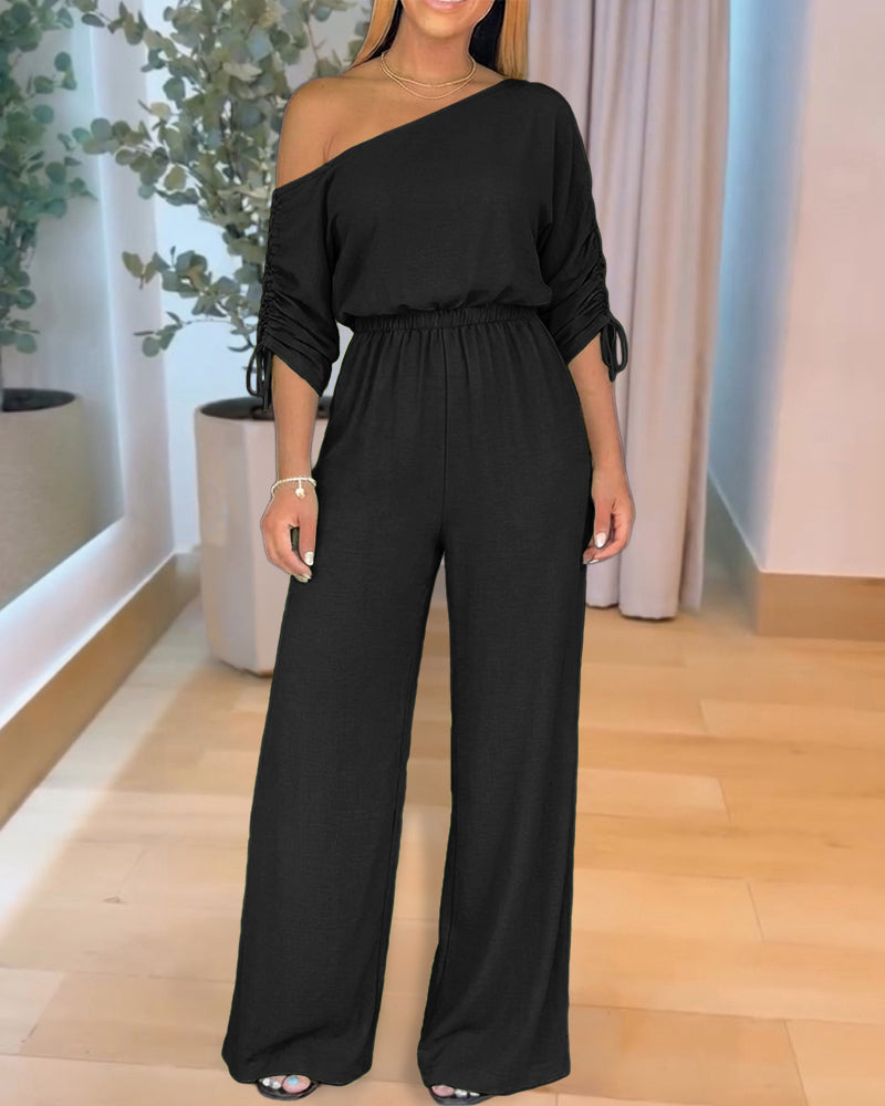 Chic Comfortable Wide Leg Jumpsuit with Adjustable Straps & Pockets