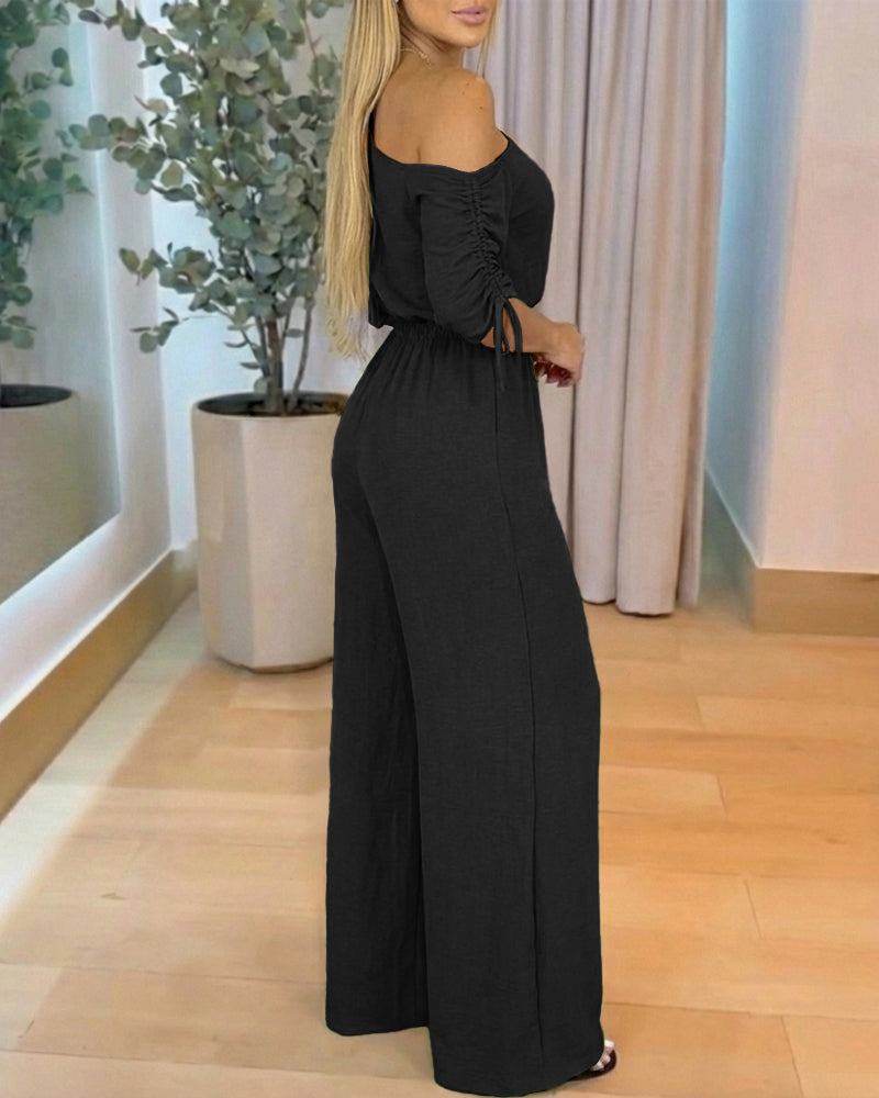Chic Comfortable Wide Leg Jumpsuit with Adjustable Straps & Pockets