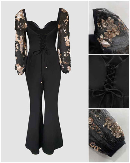 Elegant Flared Jumpsuit with Pockets and Adjustable Straps - Jamota