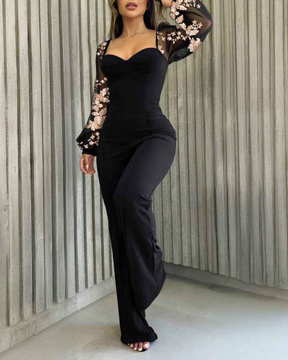 Elegant Flared Jumpsuit with Pockets and Adjustable Straps - Jamota