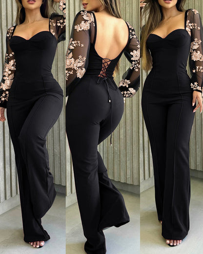Elegant Flared Jumpsuit with Pockets and Adjustable Straps - Jamota