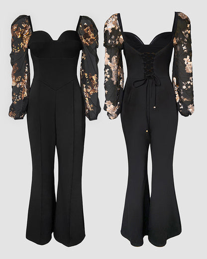 Elegant Flared Jumpsuit with Pockets and Adjustable Straps - Jamota