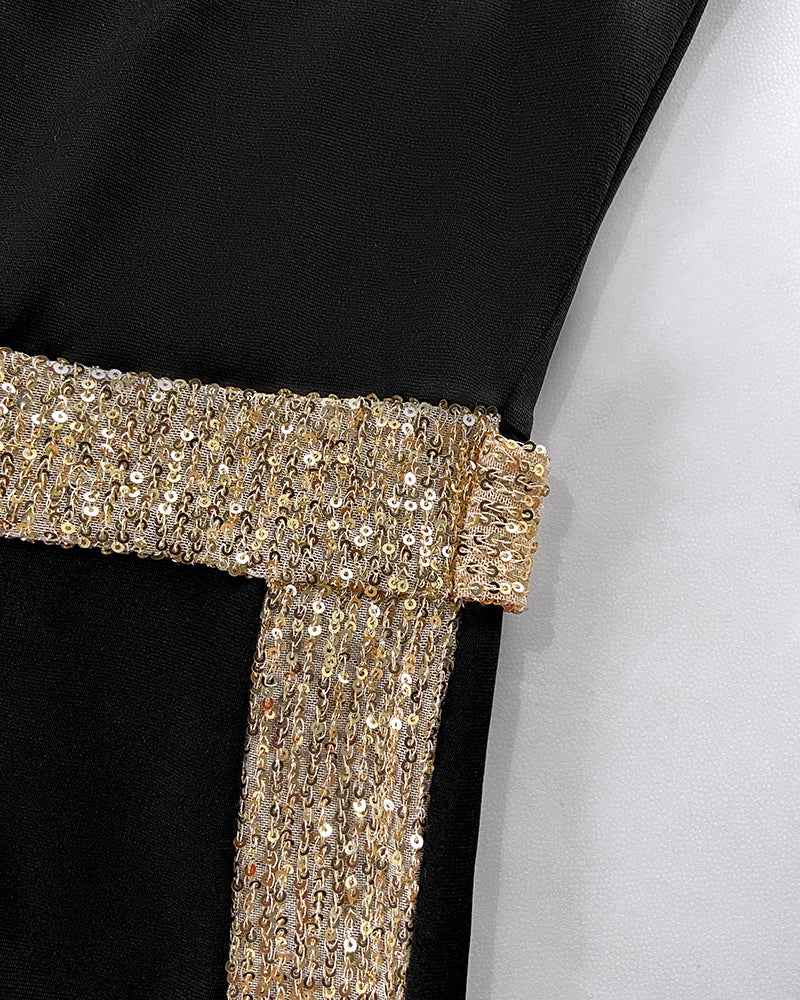 Elegant Gold Sequin Jumpsuit with Flattering Fit and Adjustable Straps