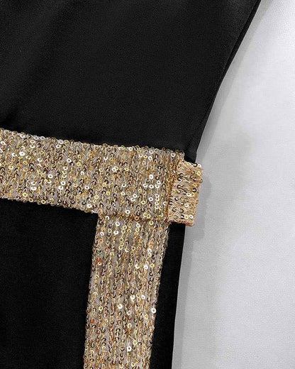 Elegant Gold Sequin Jumpsuit with Flattering Fit and Adjustable Straps