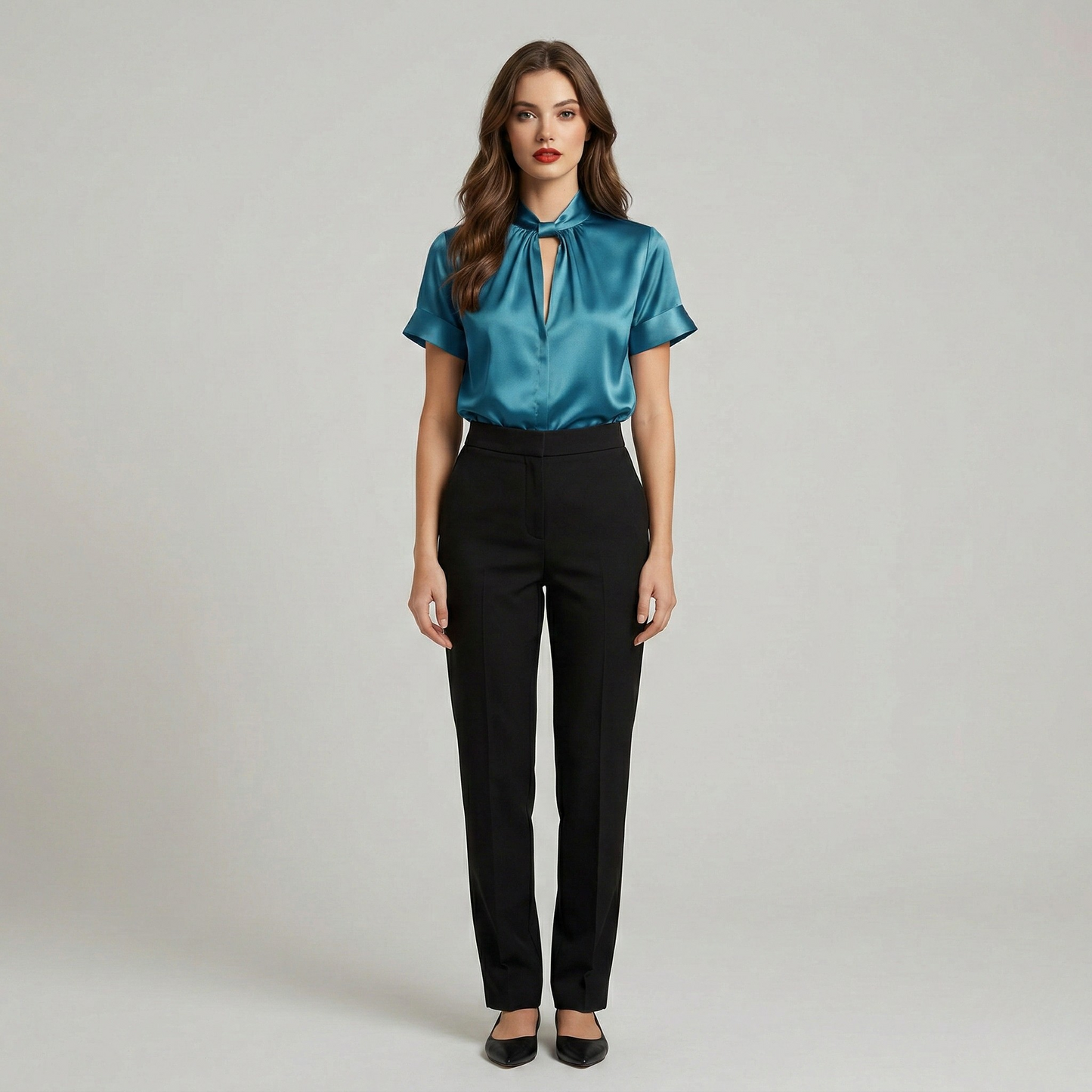 Elegant Silky High Neck Blouse with Comfortable Fit and Versatile Desi - Jamota
