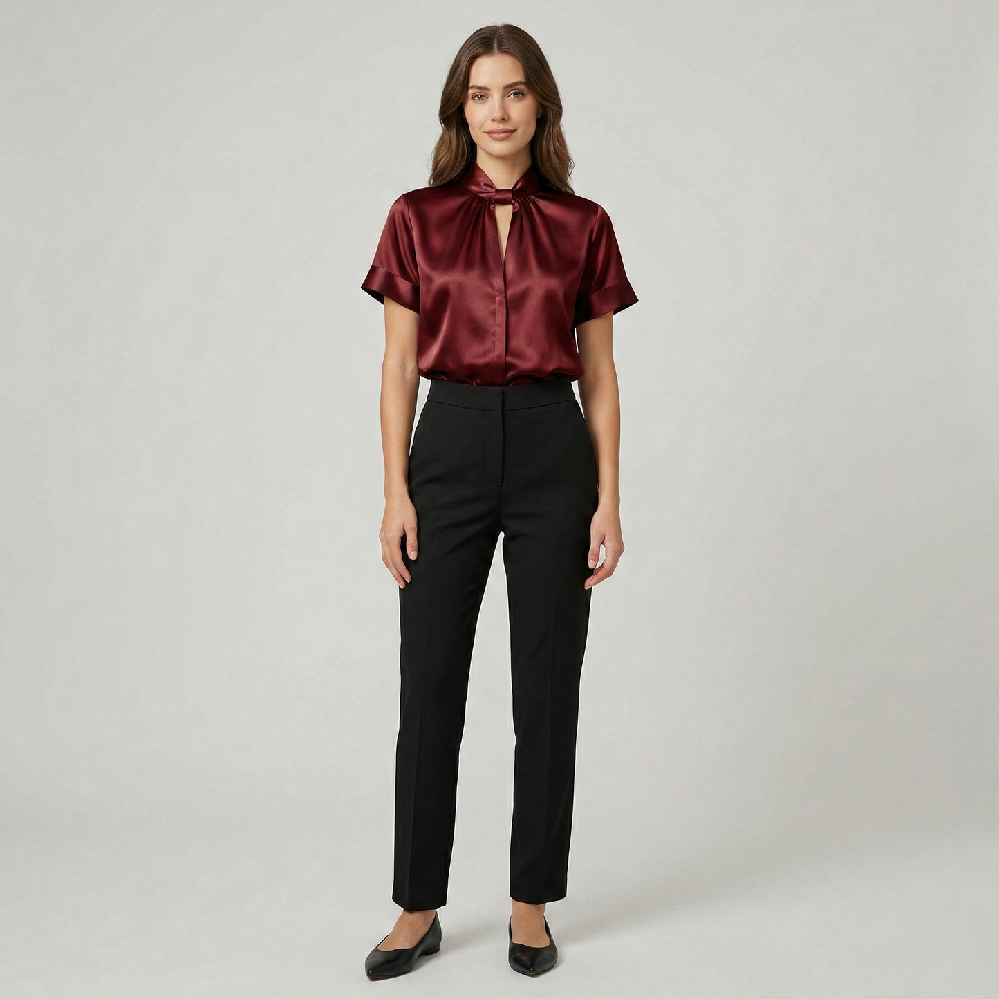 Elegant Silky High Neck Blouse with Comfortable Fit and Versatile Desi - Jamota