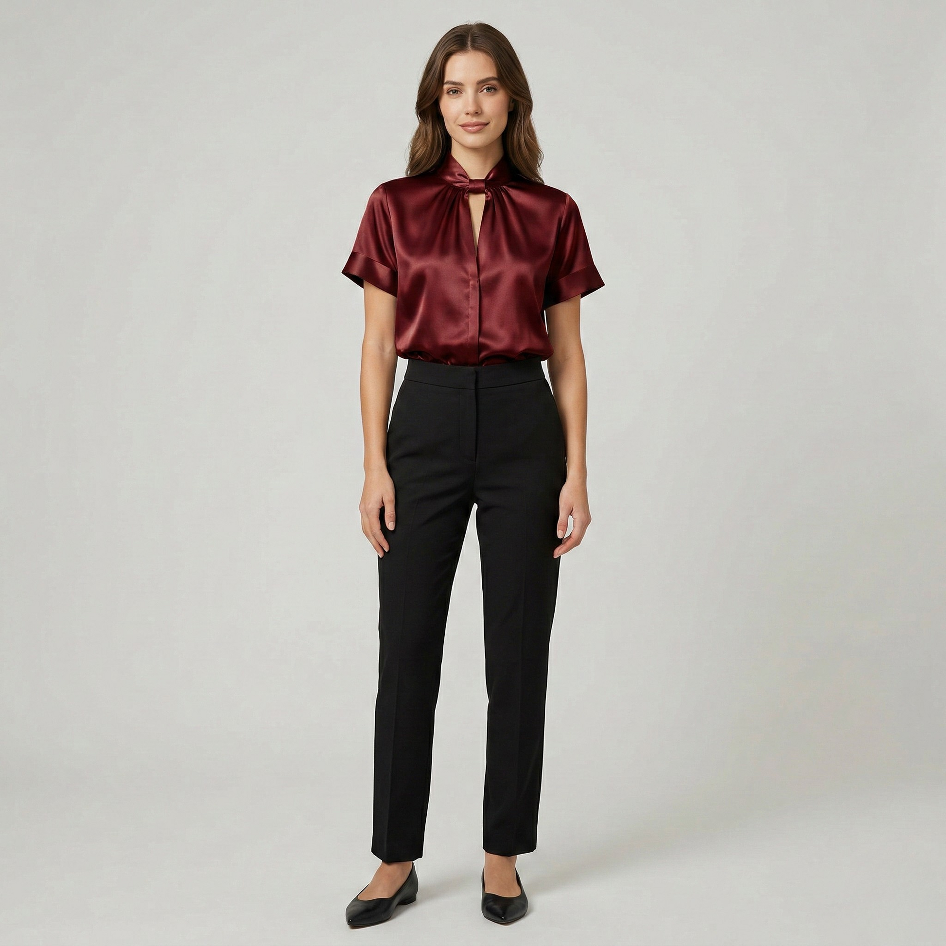 Elegant Silky High Neck Blouse with Comfortable Fit and Versatile Desi - Jamota