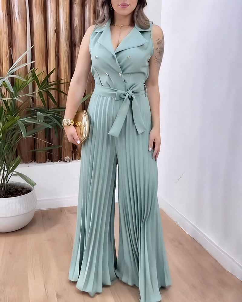 Elegant Tailored Wide-Leg Jumpsuit with Pockets & Adjustable Straps - Jamota